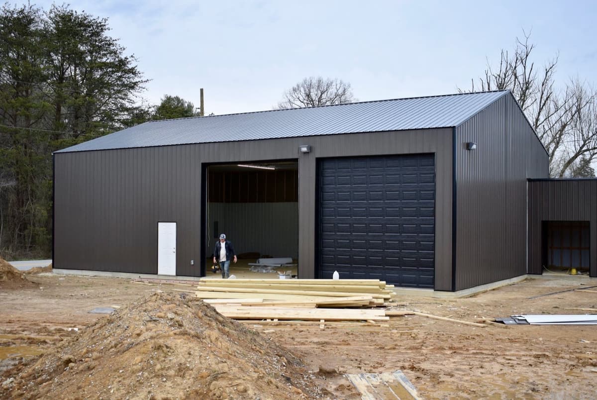 Brown metal shop building